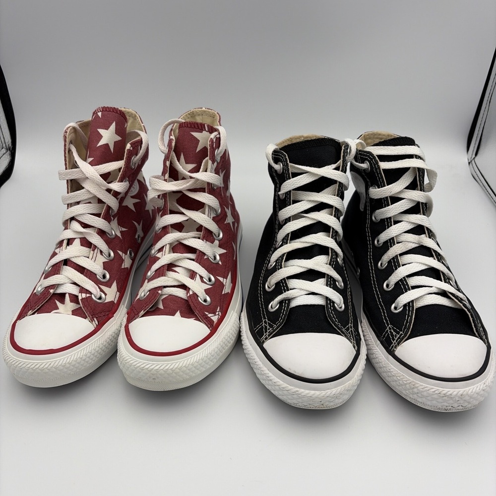 Converse All Star Chuck Taylor High Top Sneakers Youth Size 3 Black Red Stars - Picture 2 of 15
